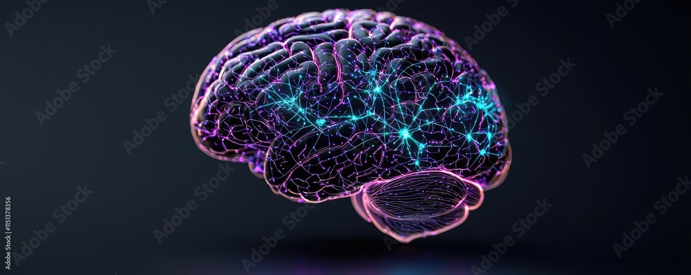 Poster Epilepsy disease concept. A visual representation of a neural network within a human brain illuminated by colors.