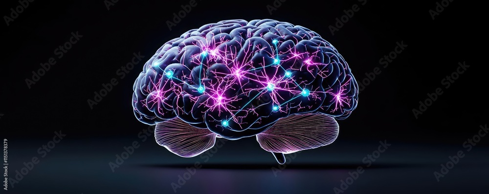 Poster epilepsy disease concept. illustration of a brain with neural connections and vibrant lights represe