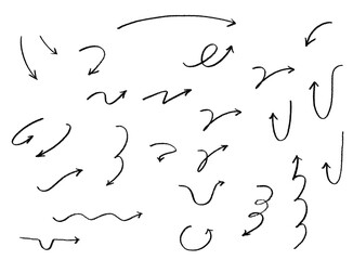 鉛筆線の手書きの矢印セット