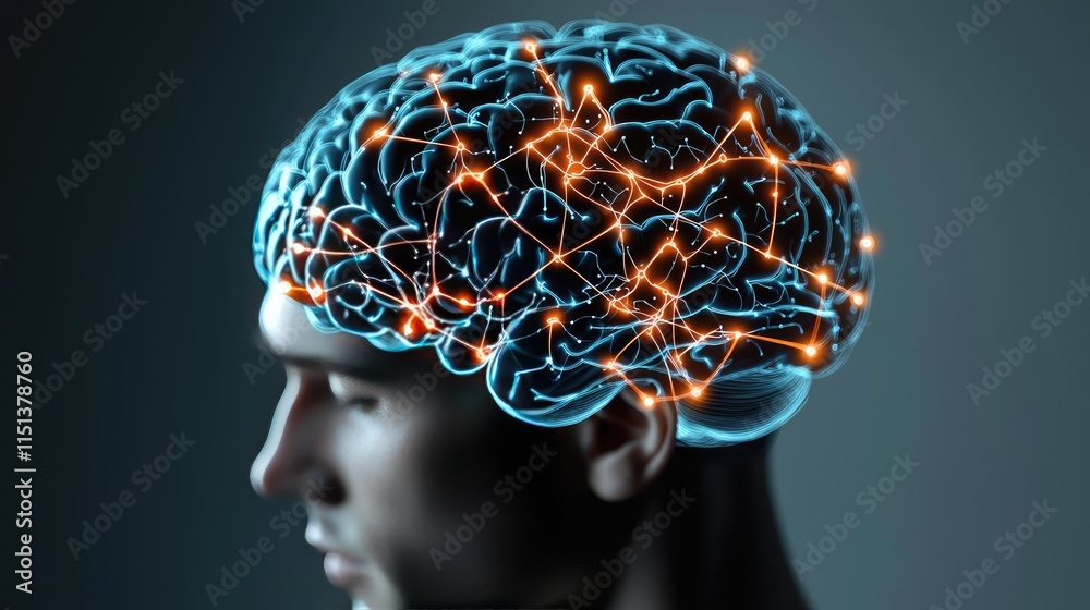 Poster epilepsy disease concept. abstract representation of a human brain with neural connections illuminat