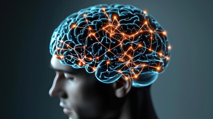Obraz premium Epilepsy disease concept. Abstract representation of a human brain with neural connections illuminated.