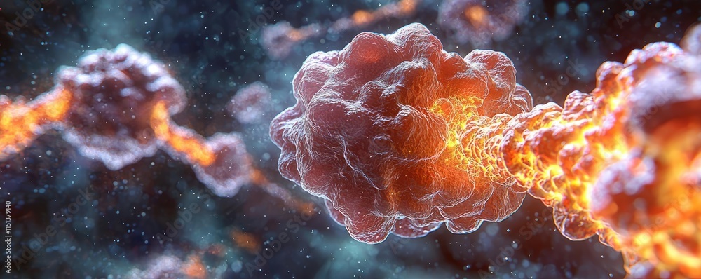 Poster epilepsy disease concept. close-up of vibrant microscopic cells with fiery elements, showcasing dyna