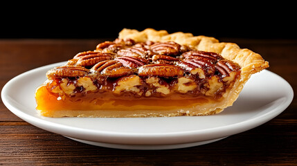 Delicious Pecan Pie Slice on Wooden Table, Dessert Photography, Food Blog, Recipe.