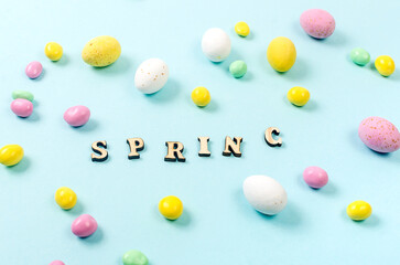 Easter Colorful chocolate eggs and  words 