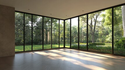 Serene Modern Living Space with Panoramic Garden View