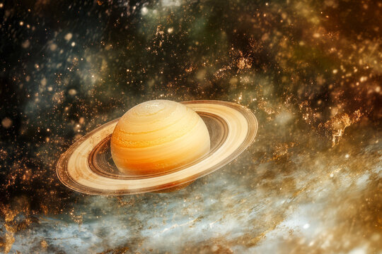 Stunning cosmic view of saturn with rings surrounded by stars