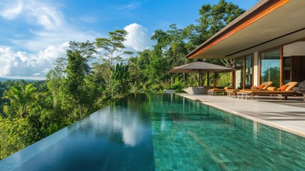 Obraz premium Luxury Villa Infinity Pool Overlooking Lush Rainforest