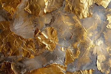 Obraz premium Gold leaf creating an abstract textured background, perfect for luxury, vintage, or artistic designs