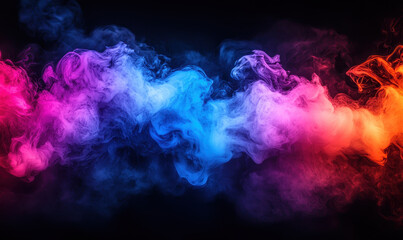 Vibrant smoke waves in pink, blue, and orange on dark background