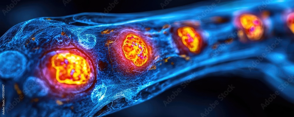 Aufkleber arthritis disease idea. vibrant microscopic view of a cell structure with glowing elements.