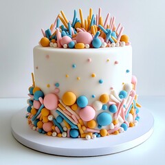 New year festive celebrate concept. A colorful cake adorned with playful decorations, perfect for celebrations and special occasions.
