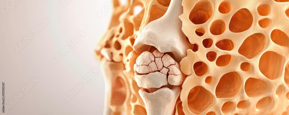 Poster arthritis disease idea. close-up view of a human bone structure highlighting porous texture and join