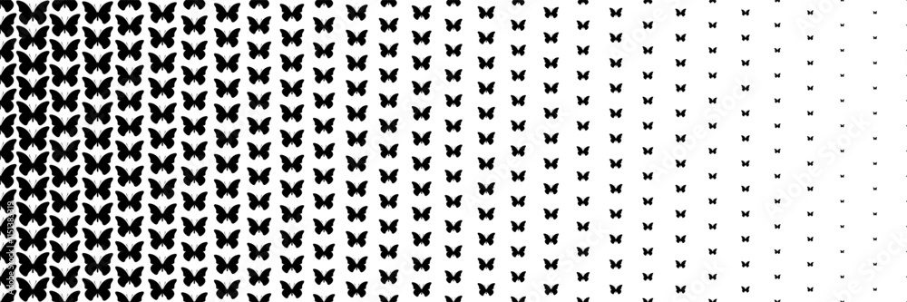 Aufkleber horizontal halftone of black butterfly design for pattern and background.