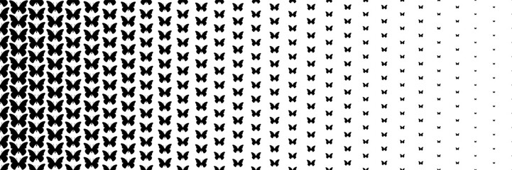 horizontal halftone of black butterfly design for pattern and background.