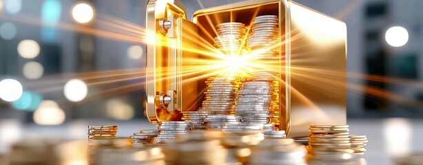 golden treasure wealth, shining golden treasure coins, hidden golden treasure box ,golden coin fortune ,shining wealth vault ,treasure of success