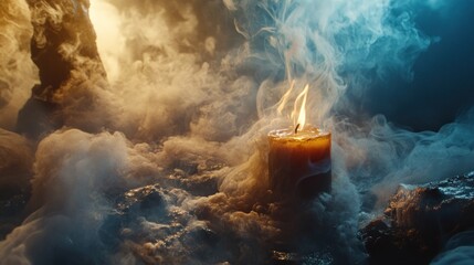 Fototapeta premium Mystical candle flame enveloped in colorful smoke.