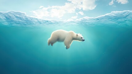 Naklejka premium Polar Bear Swimming Underwater in Clear Blue Water