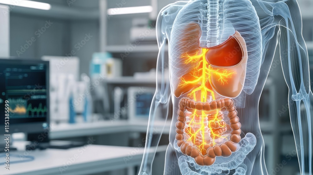 Aufkleber gastroesophageal reflux disease concept. 3d illustration of human digestive system with internal org