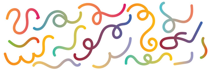 Abstract Gradient Lines Set. Wavy Color Shape. Dynamic Geometric Pattern. Vector Illustration of Squiggle Rainbow Ribbons.  isolated on white  background. EPS 10