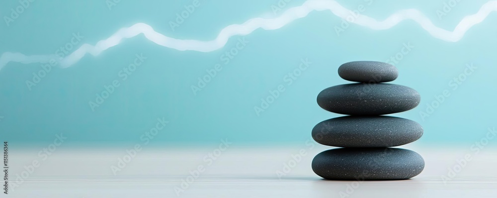 Poster balanced stones symbolize serenity and mindfulness in a tranquil setting.