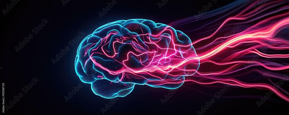 Poster epilepsy disease concept. abstract illustration of brain activity with colorful light trails represe