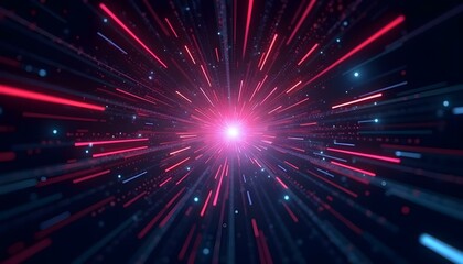 colorful neon lights streaks radiating from the center