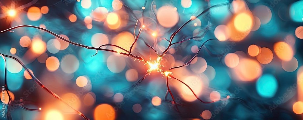 Poster epilepsy disease concept. an abstract view of colorful neurons and synapses in a digital artwork.