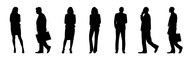 Business people silhouette png cut out element set, transparent background