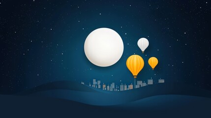 Colorful Hot Air Balloons Under a Starry Night Sky