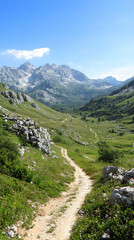 Fototapeta premium Mountain Hiking Trail Scenic Alps Landscape Travel Poster.