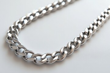 Obraz premium Silver Chain on White Table with Soft Shadows