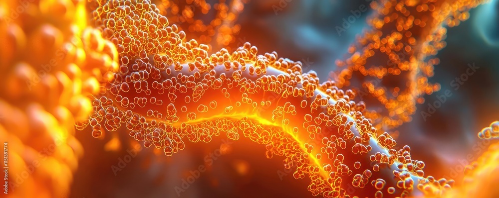 Poster gastroesophageal reflux disease concept. close-up view of vibrant molecular structures in glowing co