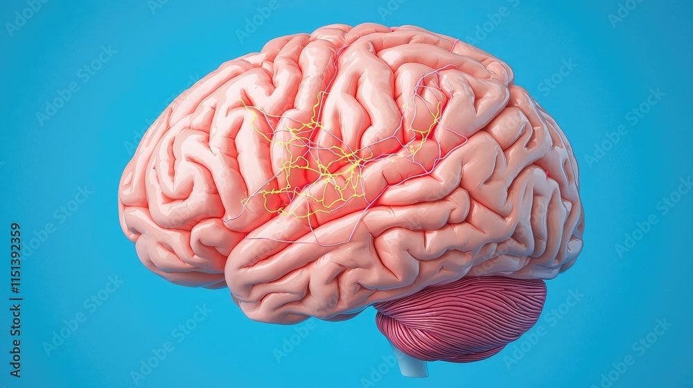 Poster epilepsy disease concept. detailed brain illustration showing neural connections and complex structu