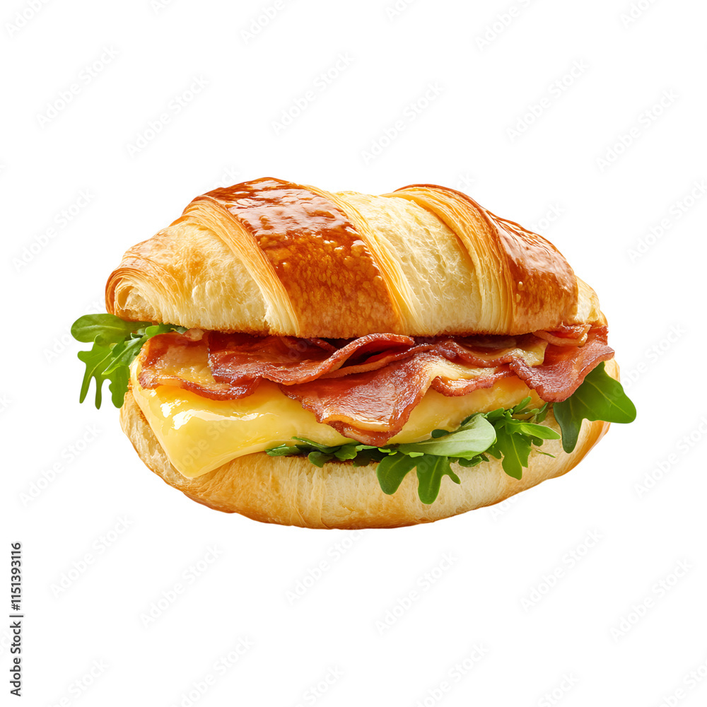 Poster Tasty croissant sandwich with ham and cheese isolated on transparent background