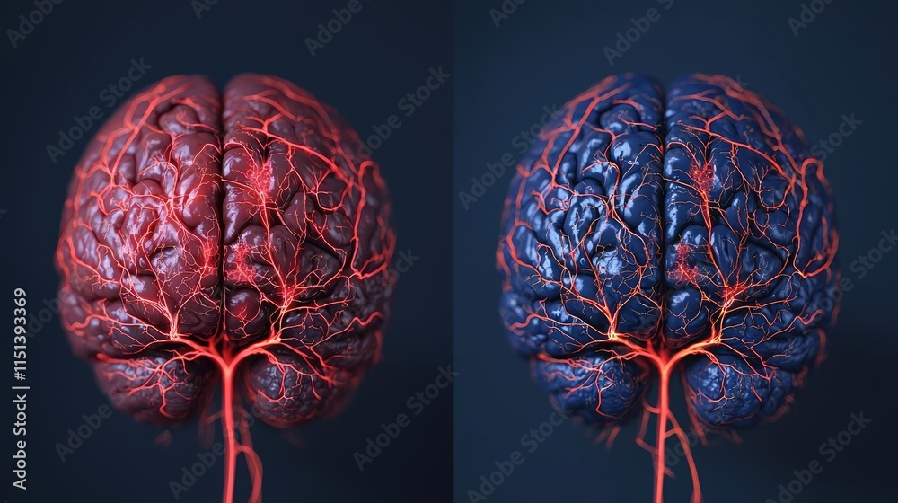 Poster Epilepsy disease concept. A striking image of a brain with vivid color contrast highlighting its neural pathways.