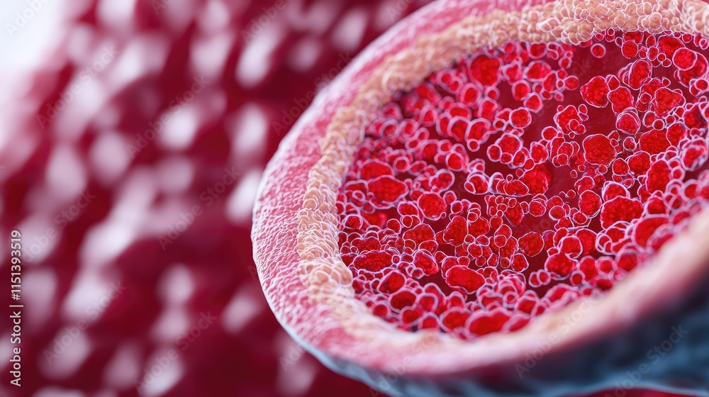 Poster gastroesophageal reflux disease concept. close-up view of intricate cellular structures in vibrant r