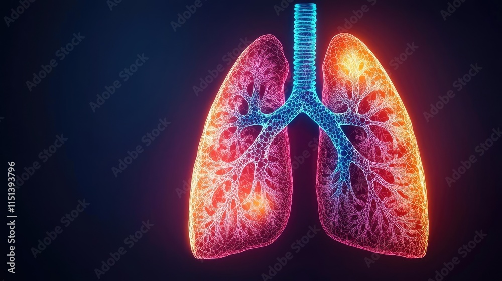 Poster chronic obstructive pulmonary disease idea. 3d illustration of human lungs with colorful visualizati