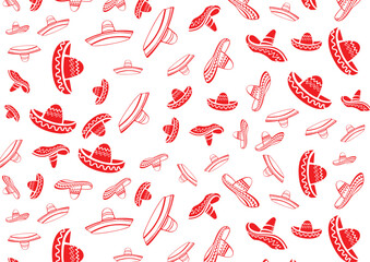 Mexican Hat Seamless Pattern Line Art Vector Illustration. Mexican Hat Background 03