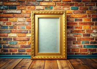 3D Close-Up Mockup: Old Photo Frame on Brick Wall - Interior Poster Design