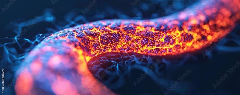Poster gastroesophageal reflux disease concept. an abstract representation of glowing energy flowing throug