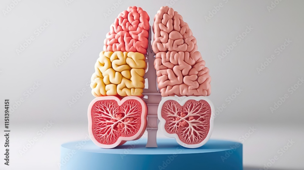 Poster chronic obstructive pulmonary disease idea. a creative anatomical model showcasing lungs and brain s