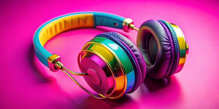 90s Retro Headphones, Pink Background, Vintage Music, Close-up Photography