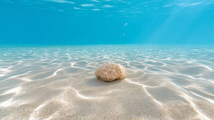 Underwater image ocean  The water appears crystal clear turquoise blue . the sun's rays penetrating the surface underwater landscape,sandy , coastal area or lagoon.