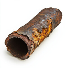 rusty iron pipe with textured surface, showcasing iron deposits and corrosion. pipe weathered appearance evokes sense of age and industrial history