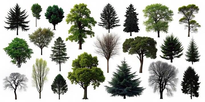 Aerial View Black Silhouette Trees Isolated White Background - High Resolution Forest Canopy Images