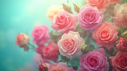 Pastel rose concept. Vibrant bouquet of roses in soft focus with pastel colors and dreamy background.