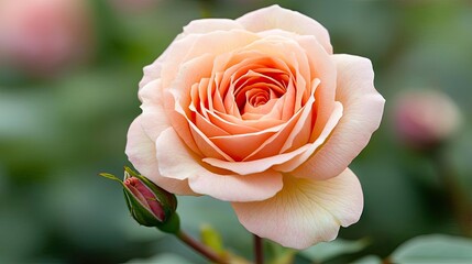 Pastel rose idea. A close-up of a stunning peach rose in bloom, surrounded by lush green foliage.