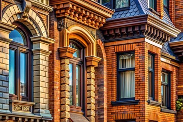 Obraz premium Architectural Design Close-Up Details: Materials, Textures, and Lighting in Building Facades