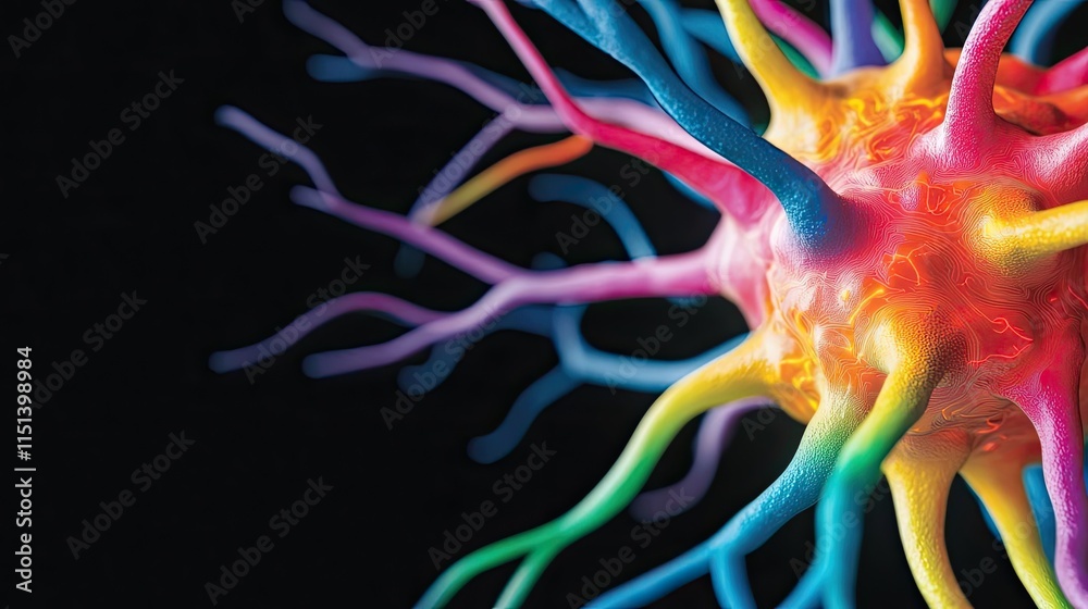 Aufkleber epilepsy disease concept. a colorful microscopic view of a neuron showcasing intricate nerve connect