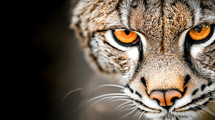 Obraz premium Close-up of a bobcat with intense amber eyes and detailed fur texture